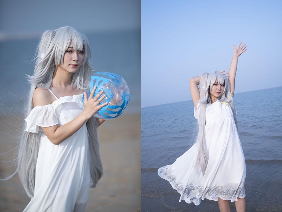 海边沙滩白色裙子美少女cosplay摄影raw未修原片