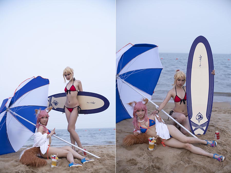 海边沙滩闺蜜比基尼内衣美少女cosplay写真私房照raw未修原片