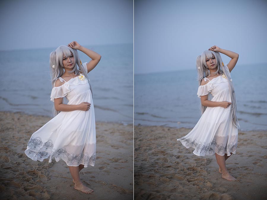 海边沙滩白色裙子美少女cosplay摄影raw未修原片