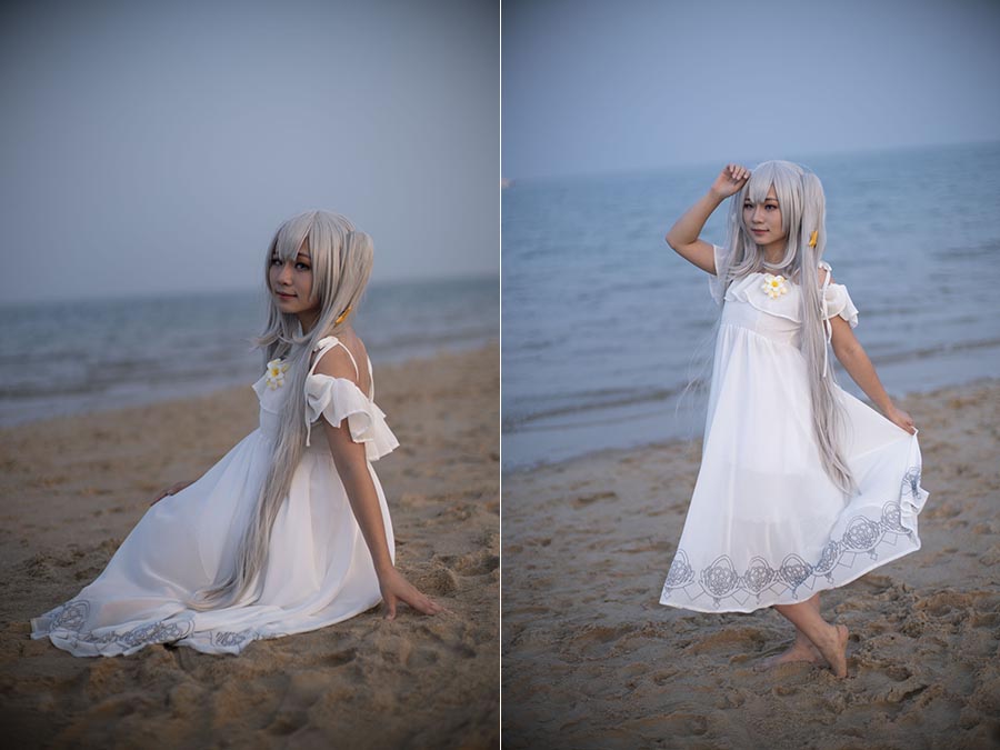 海边沙滩白色裙子美少女cosplay摄影raw未修原片