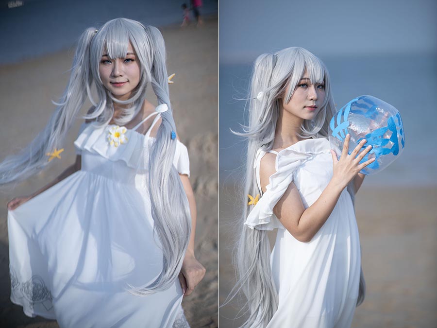 海边沙滩白色裙子美少女cosplay摄影raw未修原片