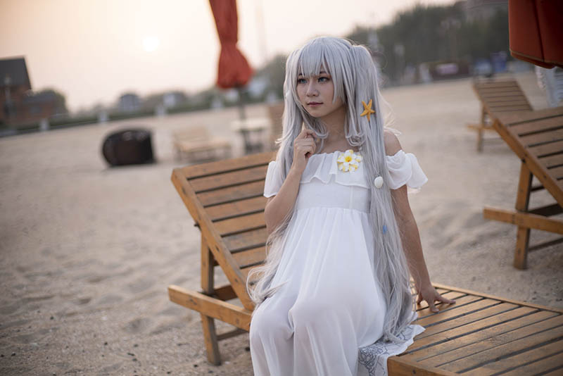 海边沙滩白色裙子美少女cosplay摄影raw未修原片