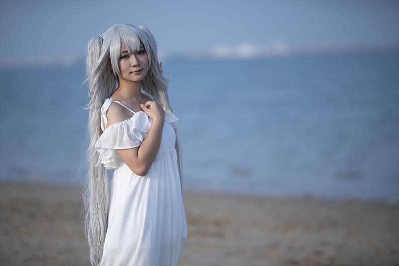 海边沙滩白色裙子美少女cosplay摄影raw未修原片