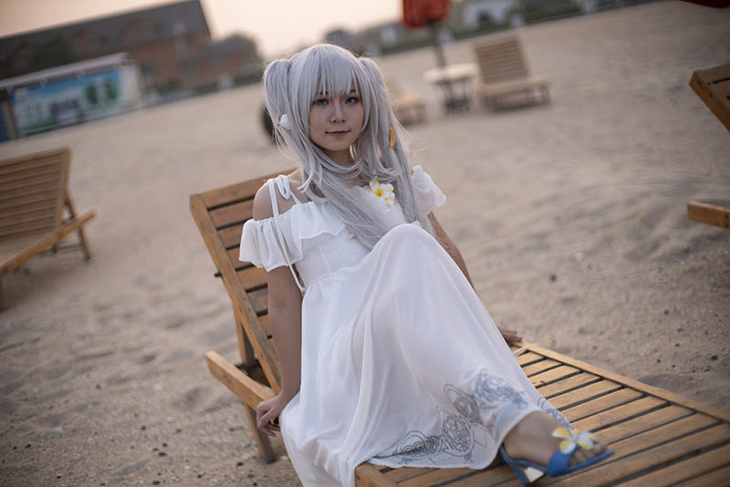 海边沙滩白色裙子美少女cosplay摄影raw未修原片