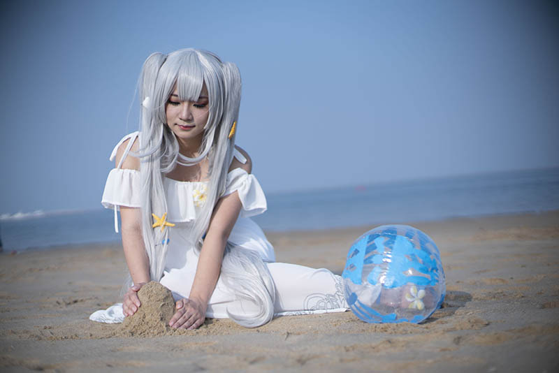 海边沙滩白色裙子美少女cosplay摄影raw未修原片