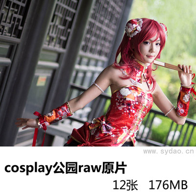 12张古建筑公园cosplay美少女写真raw未修原片，相机DNG格式原图摄影后期修图练习素材
