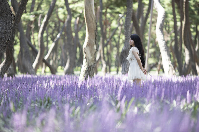 户外紫色薰衣草白裙子女孩个人写真raw人像未修原片