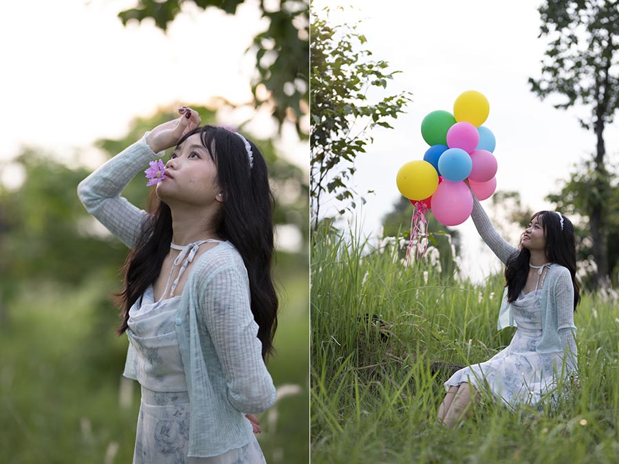 野外草地气球可爱女孩写真raw未修人像原片