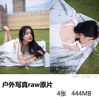 4张草地美女户外写真raw未修人像原片，尼康单反相机NEF格式后期修图练习素材