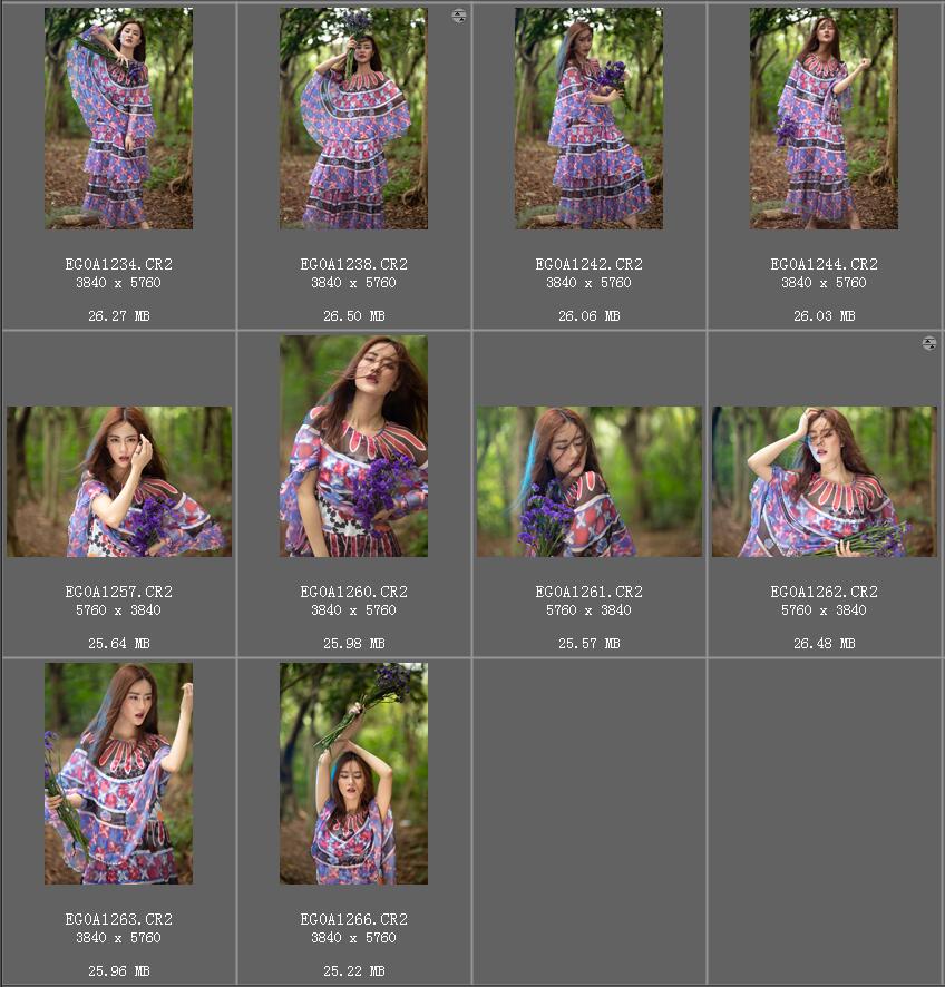 树林紫色风格国内时尚美女写真raw未修人像原片