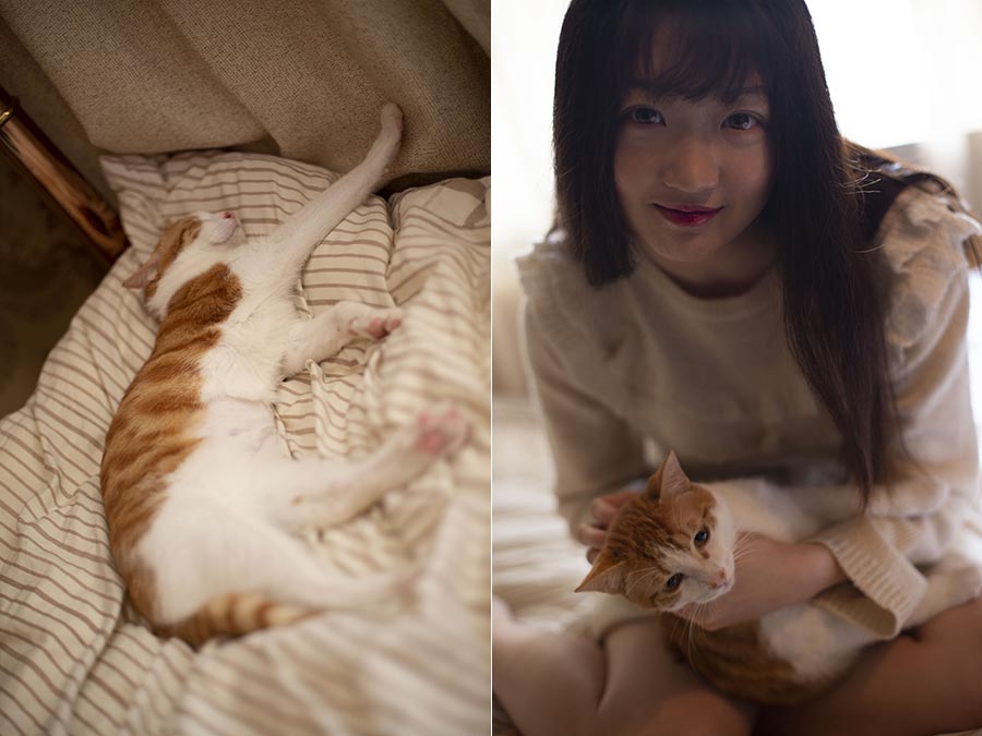 美女和宠物猫室内写真raw未修人像原片