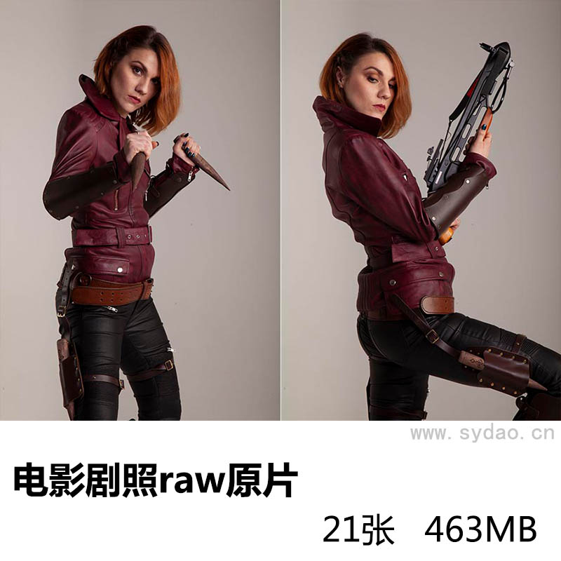 21张欧美电影恶魔猎手剧照美女手拿武器棚拍raw未修人像原片，佳能单反相机cr2格式摄影后期修图练习素材