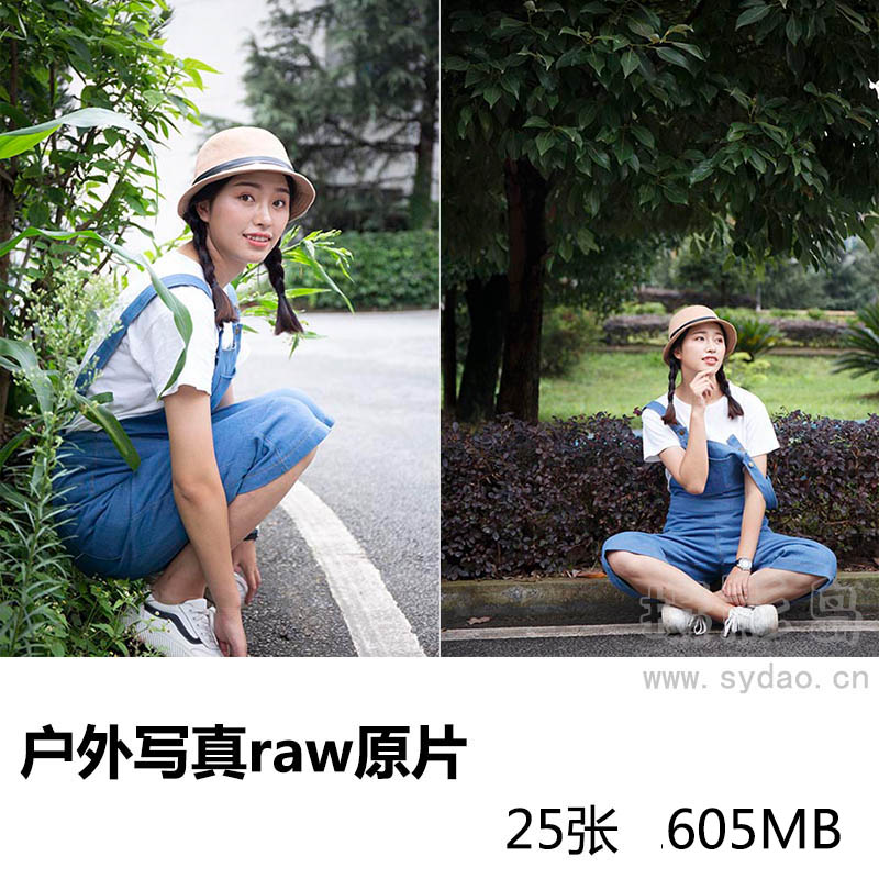 25张牛仔连衣库女孩公路写真raw未修人像原片，佳能相机cr2格式原图摄影后期修图练习素材