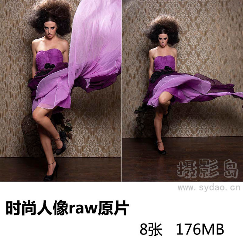 8张国外复古室内紫色裙子时尚女性人像写真raw未修原片，佳能相机cr2格式原图摄影后期修图练习素材