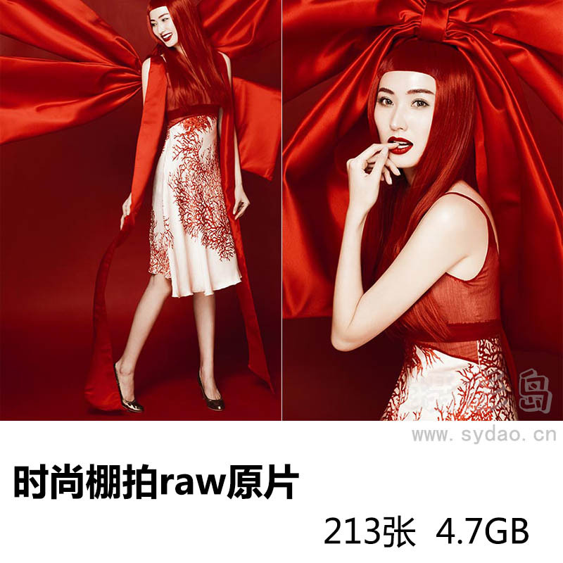 213张商业棚拍红色背景红裙子丰满性感美女raw未修人像原片，佳能相机cr2格式原图双曲线练习素材