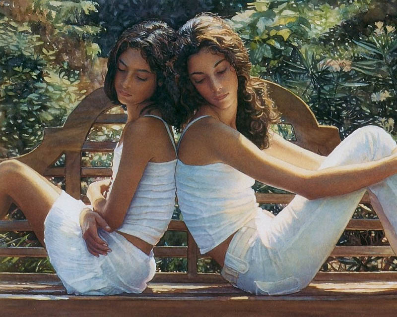 美国画家史蒂夫·汉克斯（steve hanks）水彩绘画作品美女图片素材图库