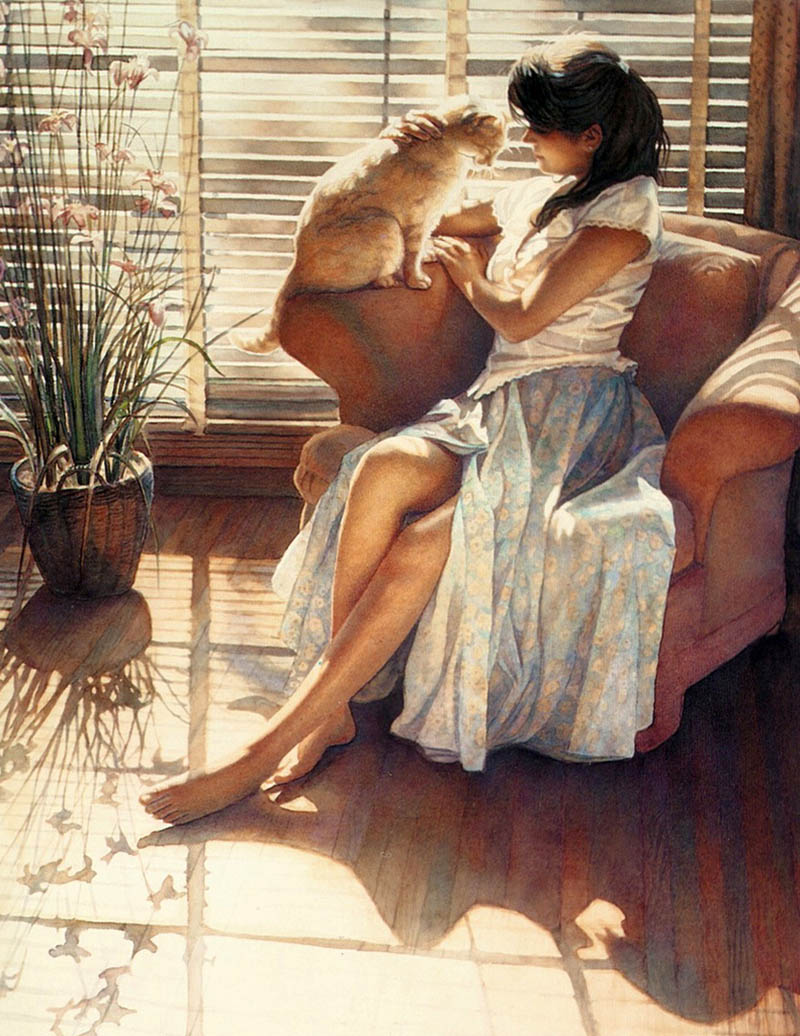 美国画家史蒂夫·汉克斯（steve hanks）水彩绘画作品美女图片素材图库