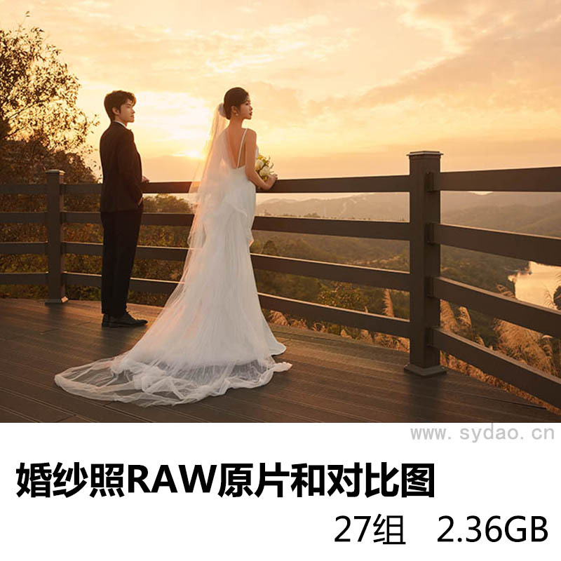 27组户外黑色礼服、室内白色婚纱婚纱照影楼精修后对比图，佳能相机cr3格式raw未修原片练习素材