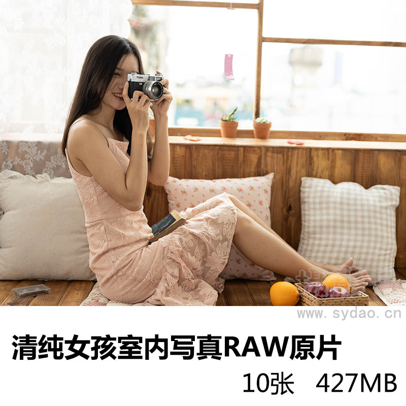 10张粉色长裙清纯少女室内摄影写真raw未修人像原片，佳能相机cr3格式后期修图练习素材