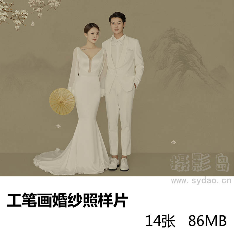 14张影楼古典工笔画婚纱照写真样片图片素材，照相馆摄影工作室参考