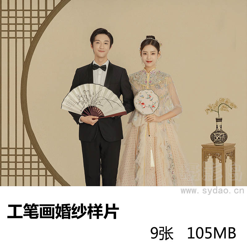 9张影楼工笔画结婚婚纱照样片，照相馆摄影工作室样照图片
