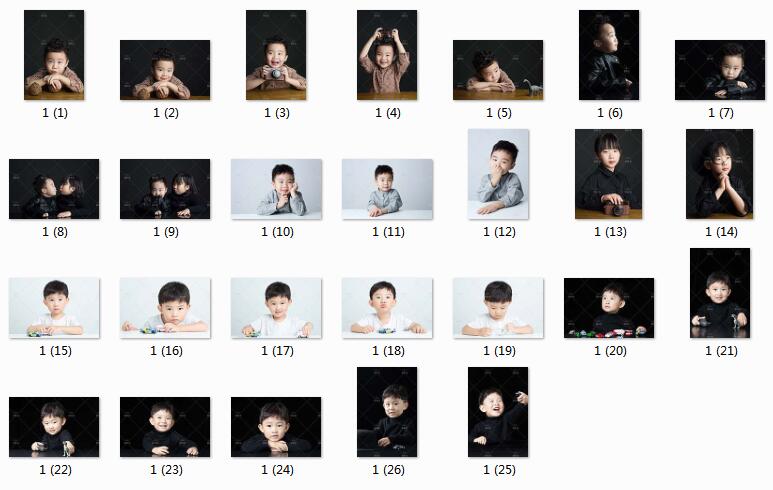 照相馆黑底白底儿童桌面照写真样片
