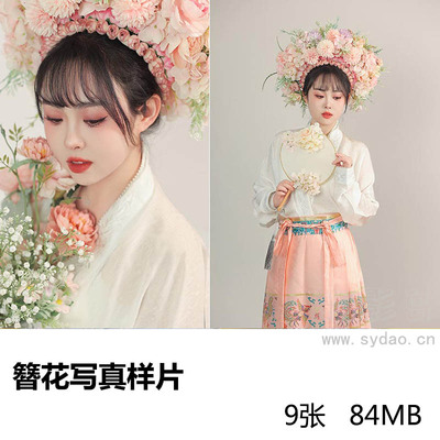 9张照相馆古典古装美女簪花照写真样片，影楼簪花照样照图片素材