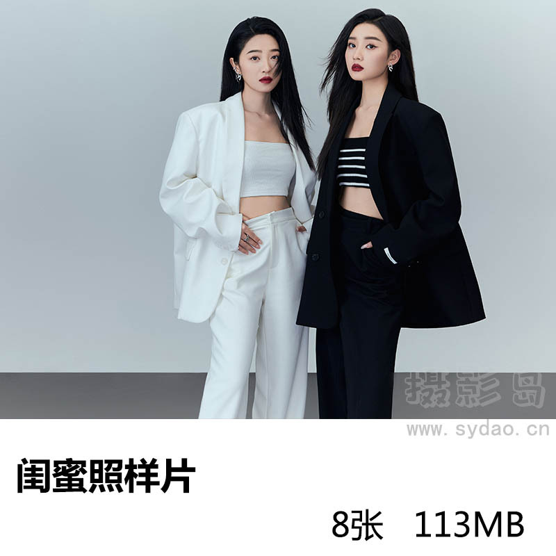 9张影楼棚拍时尚黑白西装闺蜜照写真样片，照相馆闺蜜照样照图片