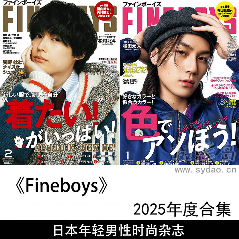 2025年度日本年轻男性时尚穿搭、美容护肤、发型设计、健身健康时尚杂志《Fineboys》全年合集