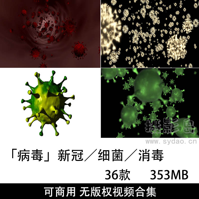 36款无版权可商用病毒、新冠、细菌、消毒视频大全抖音剪辑视频素材合集