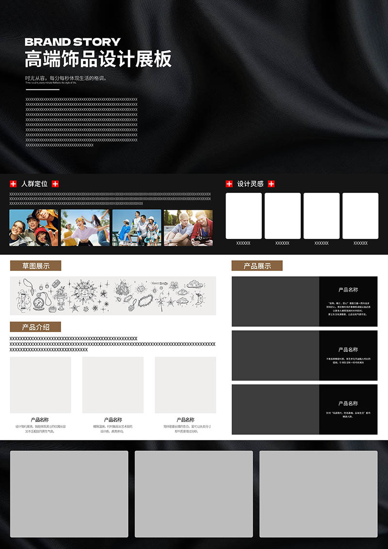 黑色风格珠宝项链产品设计工业A4展板模板竖版排班广告素材PSD源文件