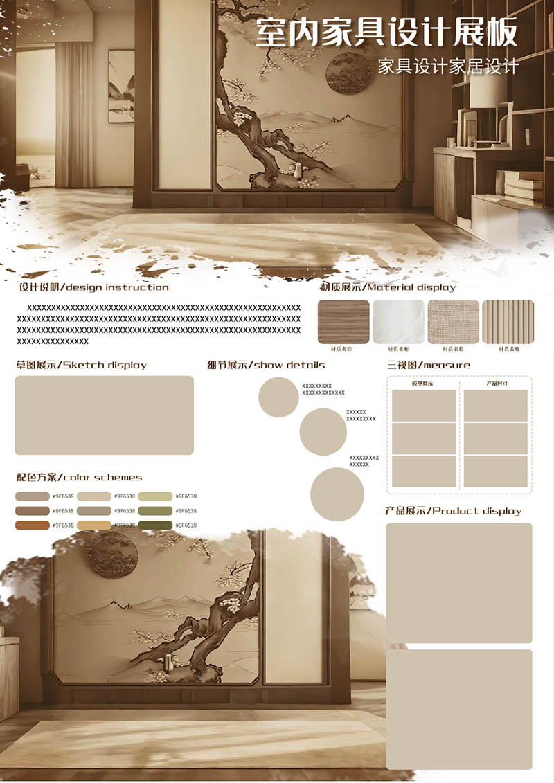 棕色古风家具家居产品设计工业A4展板模板竖版排班广告素材PSD源文件