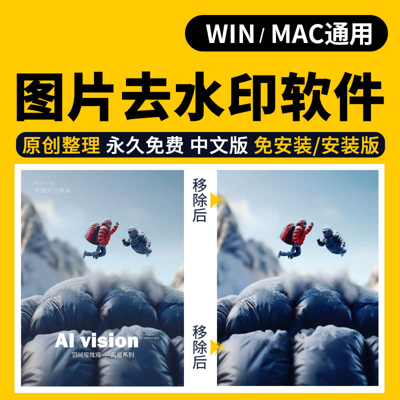 一键自动去图片水印中文汉化版软件，修复图片擦除文字图片