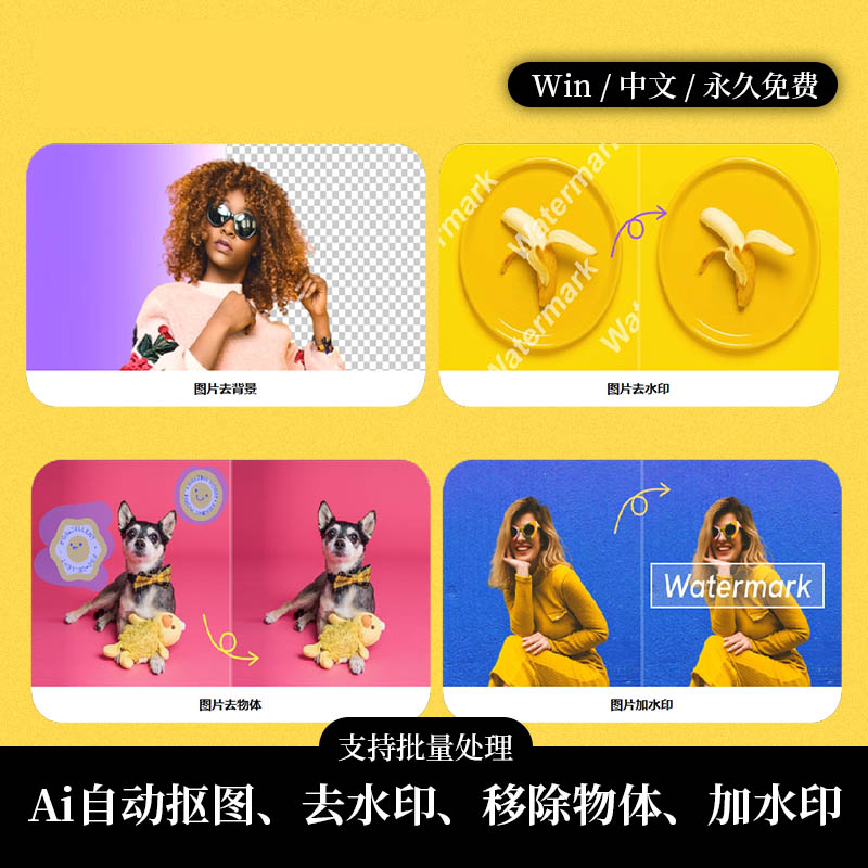 Ai批量自动抠图、去水印、换底软件，一键抠图软件神器图片加去水印去背景移除软件