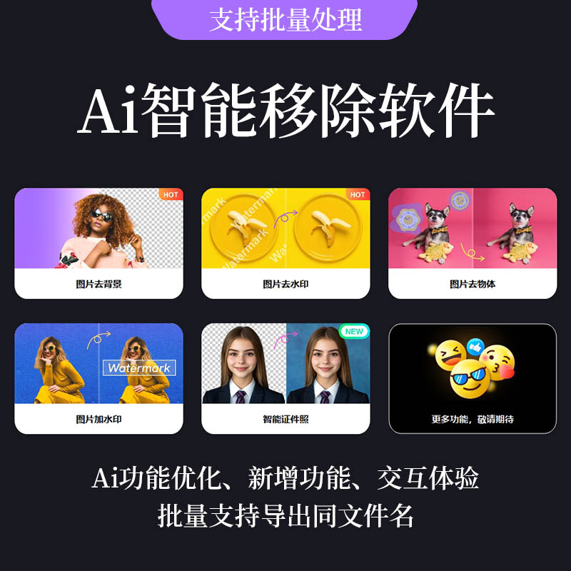 Ai批量自动抠图、去水印、换底软件，一键抠图软件神器图片加去水印去背景移除软件