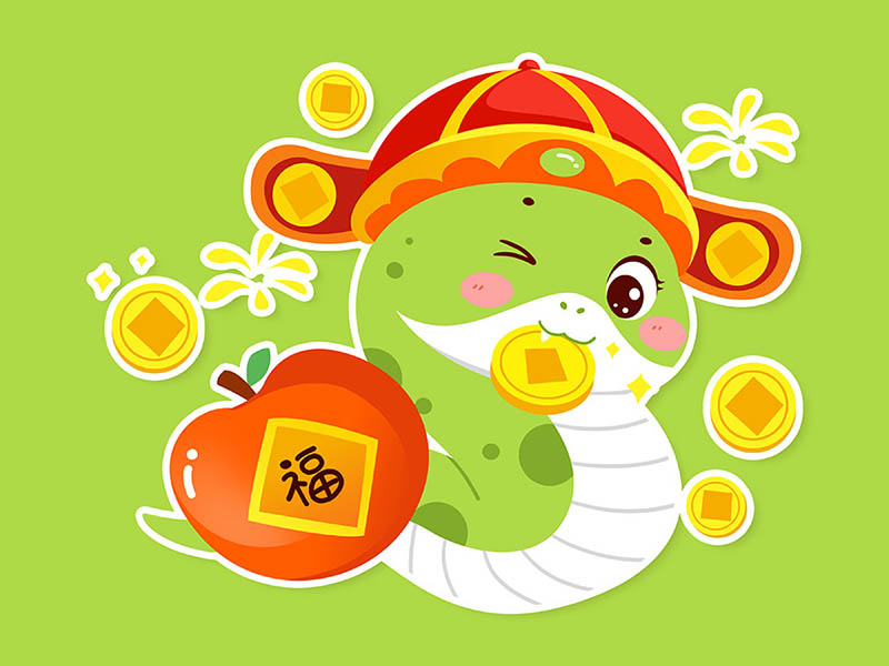 2025蛇年新年春节可爱卡通ip形象海报插画图案PSD设计PS素材模版