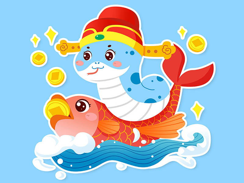 2025蛇年新年春节可爱卡通ip形象海报插画图案PSD设计PS素材模版