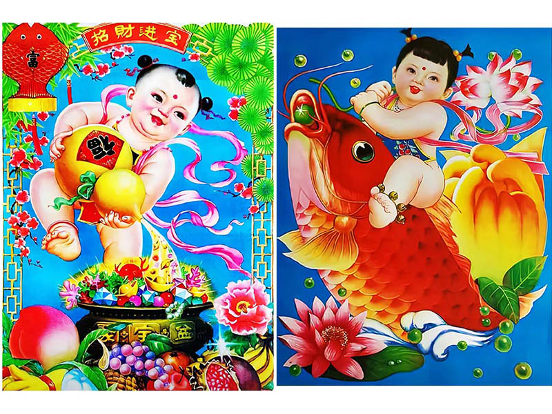 90年代可爱儿童福娃寿星年画家庭挂画贴画图片戏用素材