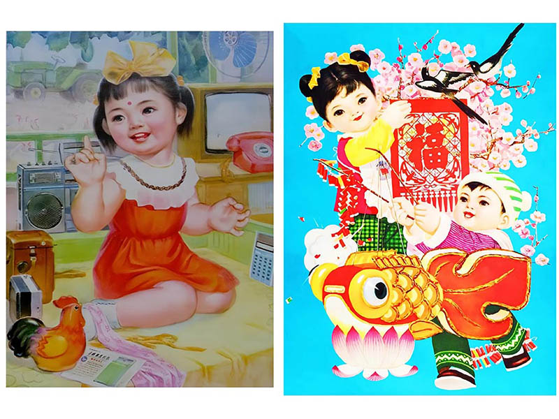 90年代可爱儿童福娃寿星年画家庭挂画贴画图片戏用素材